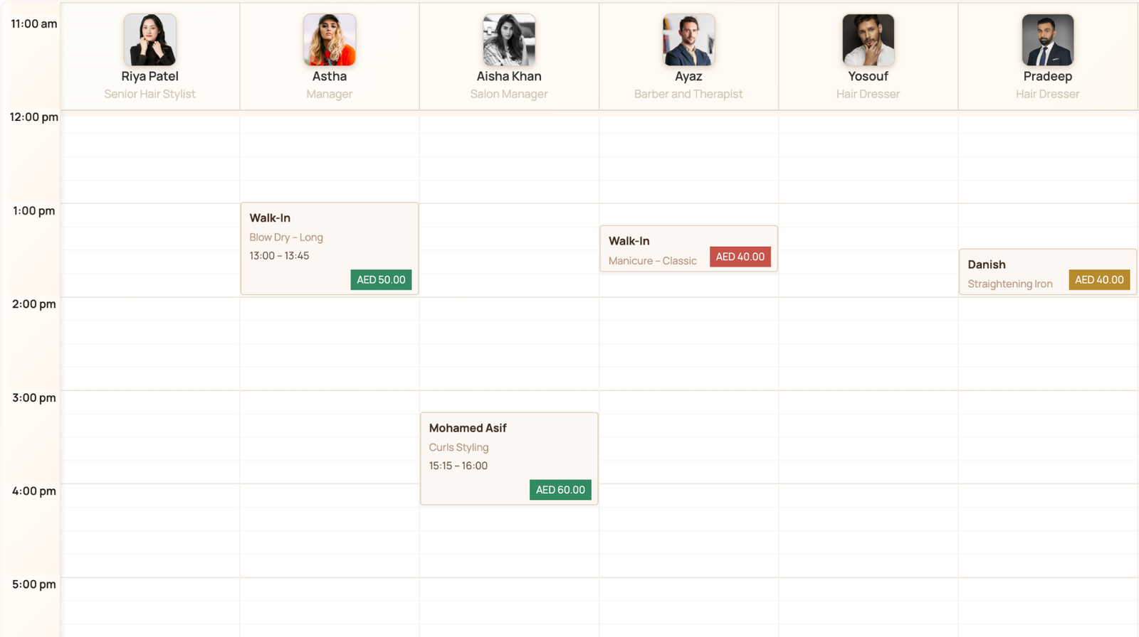 Zalvo salon software dashboard with calendar, bookings and revenue overview